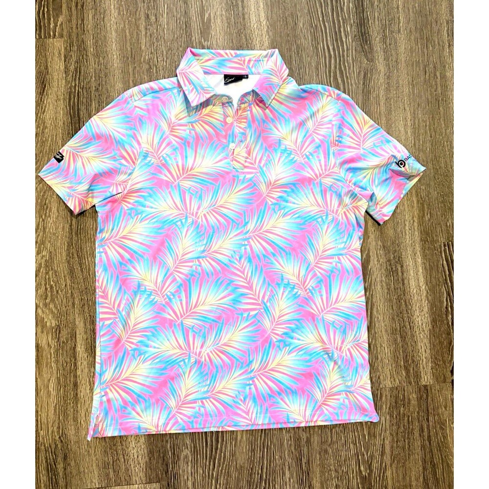 Sunday Swagger Men's Hawaiian Floral Polo Shirt L Multicolor Short Sleeve Button